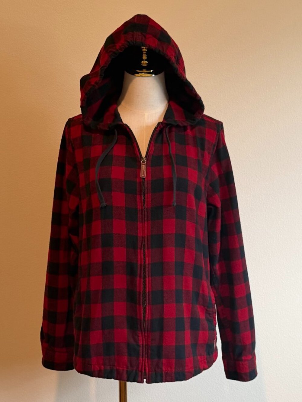 L.L. Bean Women's Red Buffalo Plaid Hooded Zip Shacket Jacket Size M - Picture 5 of 11